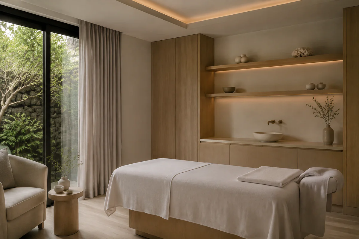 Cabina estetica di VeryFIT Beauty, con lettino e illuminazione calda
